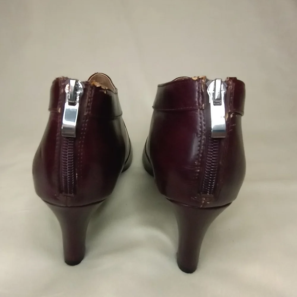 Life Stride Leather Burgundy Georgia Maroon Boho Moto Ankle Boot In Pinot Noir
